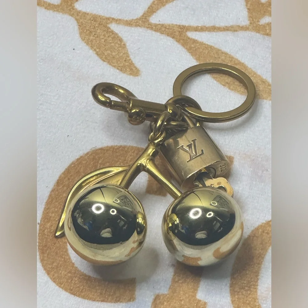Louis Vuitton Authentic Padlock & Key with Gold Cherry Charm Keychain #322 - Picture 2 of 16
